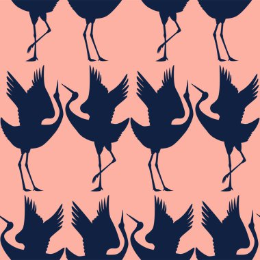 Japon vinçleri soyut vektör silueti pürüzsüz desen