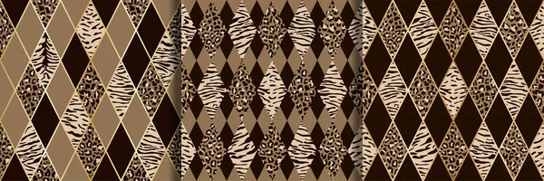 Ensemble de motifs géométriques sans couture beige et brun pour animaux — Image vectorielle