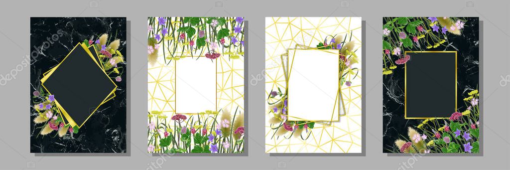 Templates set with seven herbs of autumn equinox. Japanese mock up, template for Shubun no hi greeting, birthday cards, wedding invitation, covers and posters with text place.