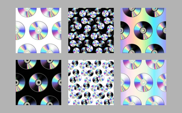 Cdディスクのシームレスなパターンセット ウェブデザイン テキスタイルプリント ポスター バナーのためのファッション繰り返しの背景 — ストックベクタ
