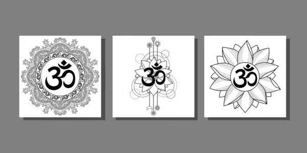 Mantra Lotus Mandala Baskı Seti Dövme Için Desen Koleksiyonu Tekstil — Stok Vektör