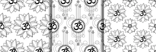 Mantra Και Lotus Αδιάλειπτη Μοτίβα Που Σύγχρονη Συλλογή Υποβάθρων Για — Διανυσματικό Αρχείο