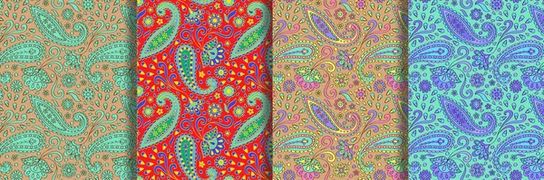 Paisley Padrões Sem Costura Definido Fundo Repetição Floral Vintage Papel — Vetor de Stock