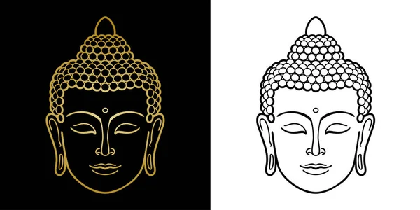 Esquema Buddha Head Set Estampado Minimalista Para Textiles Camisetas Tatuajes — Vector de stock