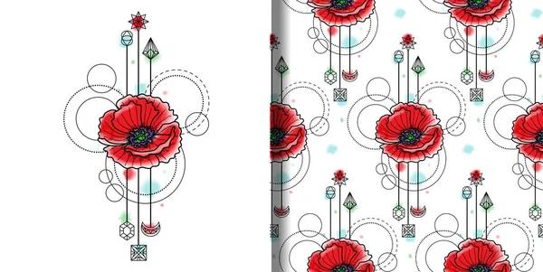 Abstract Floral Techno Imprimir Ans Padrão Sem Costura Com Papoila —  Vetores de Stock