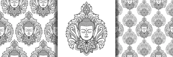 Druck Und Nahtlose Muster Von Buddha Mit Mandala Moderne Tapeten — Stockvektor