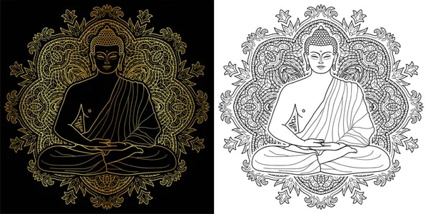 Imprime Conjunto Buda Sentado Fondos Mandala Ilustración Moderna Para Estampados — Vector de stock