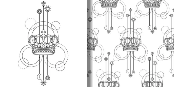 Impression abstraite de la Couronne et ensemble de motifs sans couture — Image vectorielle