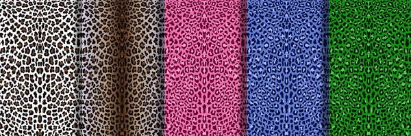 Schemi Leopard Seamless impostati. Moda animale ripetizione sfondi — Vettoriale Stock