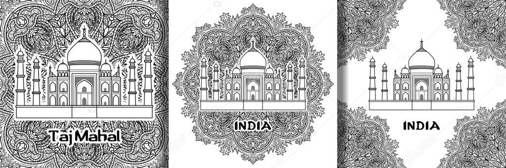 India Taj Mahal outline prints collection