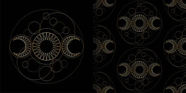 Impresión y patrón sin costuras de la magia de la luna triple y el símbolo de astronomía — Archivo Imágenes Vectoriales