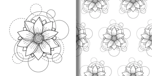 Motif imprimé et sans couture avec lotus et cercles — Image vectorielle