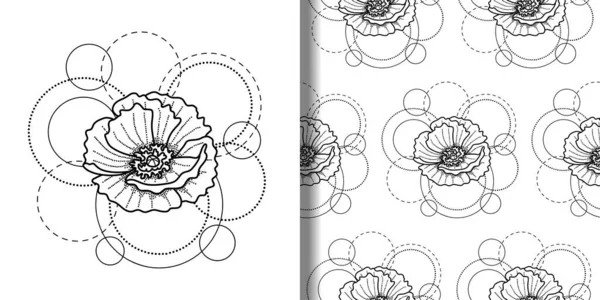 Teinte et motif sans couture avec coquelicot et cercles — Image vectorielle