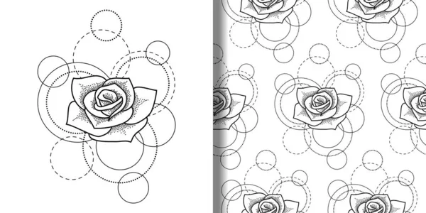 Motif imprimé et sans couture avec rose et cercles — Image vectorielle