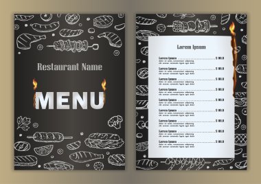 Restoran Menü Gril barbekü elle çizilmiş doodle elemanları ile