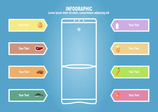 Infográfico com geladeira e gêneros alimentícios —  Vetores de Stock