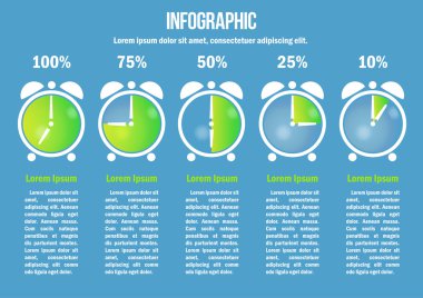 Infographic yeşil saat diyagramları ve yüzde ile