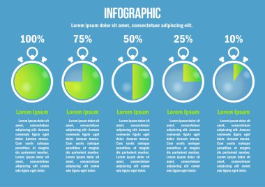 Infographic yeşil saniye diyagramları ve yüzde ile