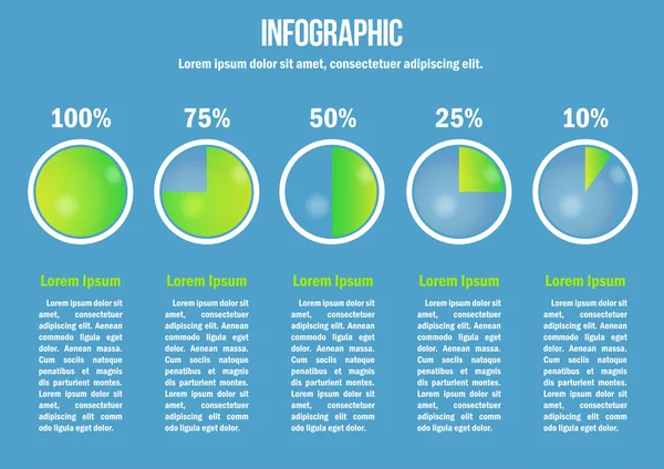 Infographic with green diagrams and percent — Stock Vector