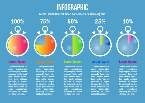 Infographic with color seconds diagrams and percent — Stock Vector