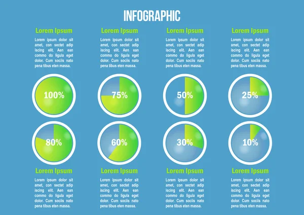 Infografik mit grünen Diagrammen und Prozent — Stockvektor