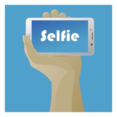 Selfie simge akıllı telefon ve el ile