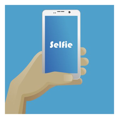 Selfie simge akıllı telefon ve el ile
