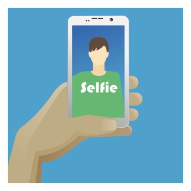 Selfie simge akıllı telefon, fotoğraf adam ve el ile