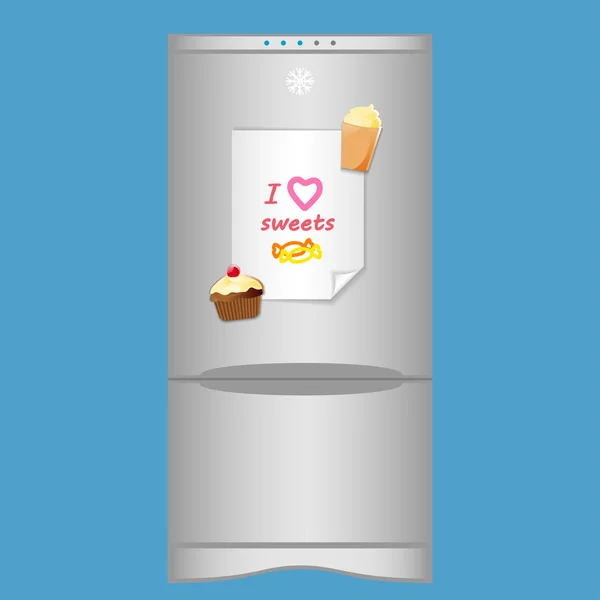 Icon with refrigerator and blank note "I love sweets" on magnets — Stock Vector