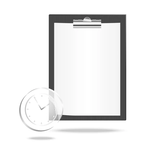 Vektor-Illustration einer Zwischenablage, Uhr und Papierseite — Stockvektor