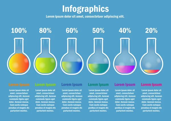 Infographic with percent and color test tubes — Stock Vector