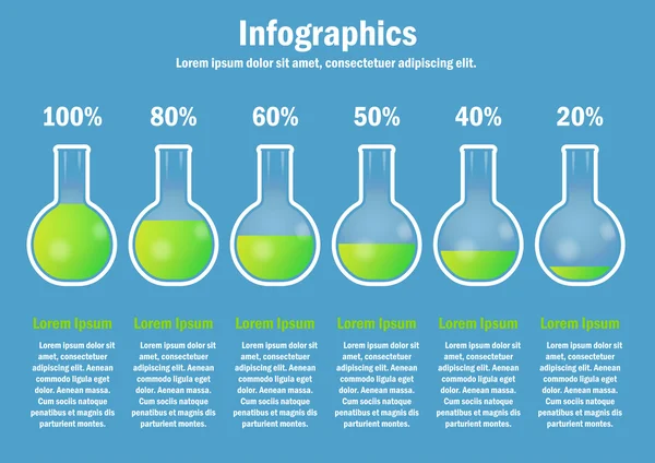 Infographic with percent and green test tubes — Stock Vector