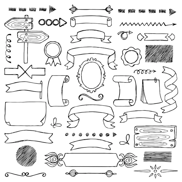 Set Rubans et Flèches éléments dessinés à la main — Image vectorielle