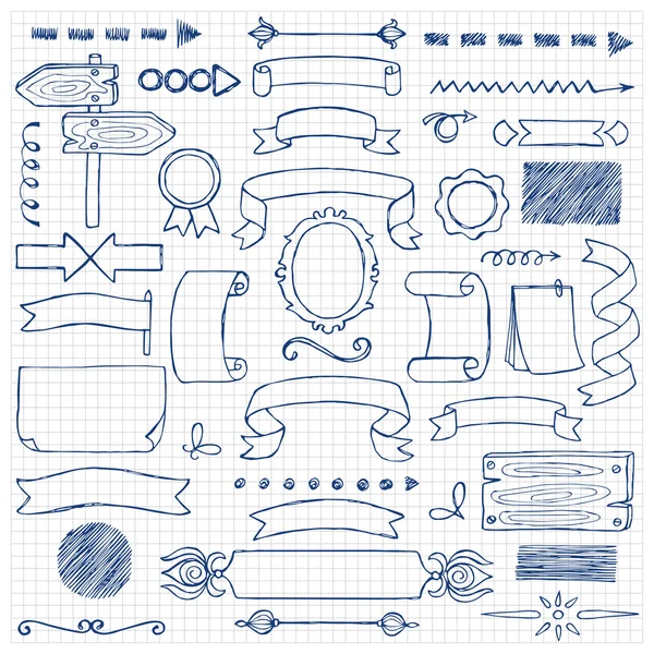 Set Fitas e Setas elementos desenhados à mão — Vetor de Stock