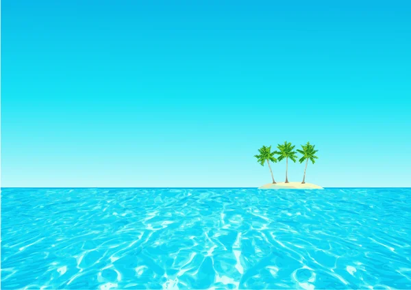 Contexte avec océan, île et palmiers — Image vectorielle