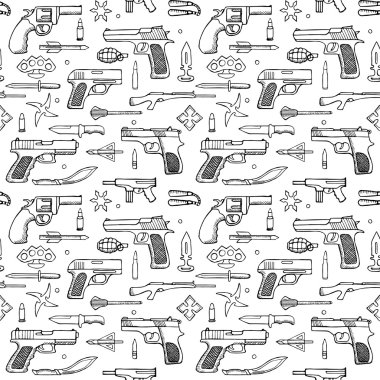 Sorunsuz elle çizilmiş doodle desen silahlı