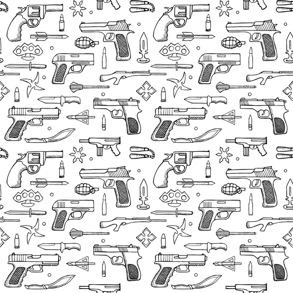 Modèle de doodle sans couture dessiné à la main avec des pistolets — Image vectorielle
