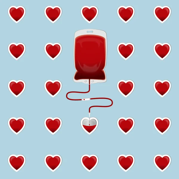 Sac de sang avec des coeurs — Image vectorielle