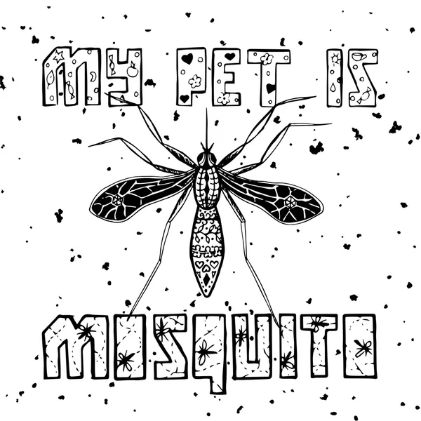 Impresión divertida dibujada a mano con mosquito — Vector de stock