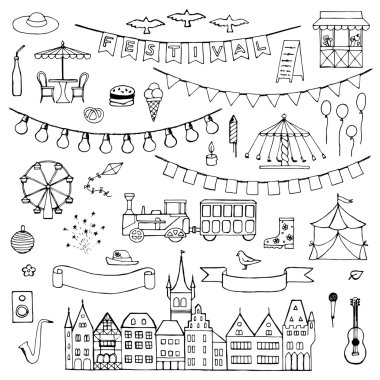 Festival elle çizilmiş doodle seti