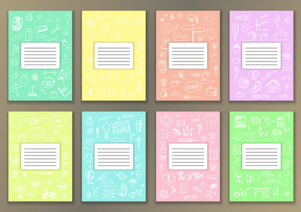 Set Covers met hand getrokken inkt school doodles — Stockvector