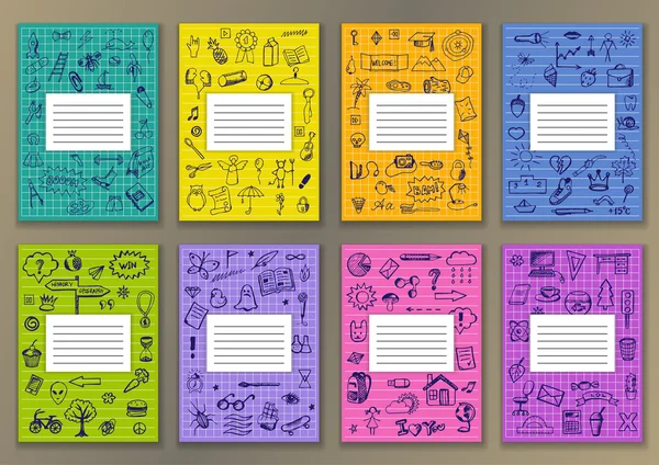 Set Covers met hand getrokken inkt school doodles — Stockvector