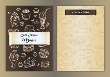 Cafe menü ile elle çizilmiş doodle öğeleri