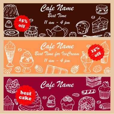 Set discount fliers for cafe and restaurants clipart