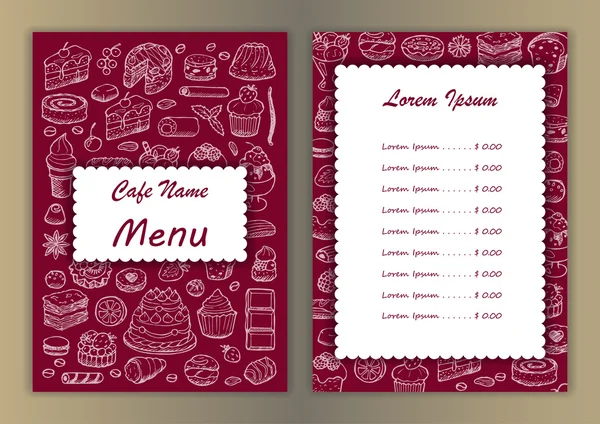 Cafe menu with hand drawn doodle elements — Stock Vector