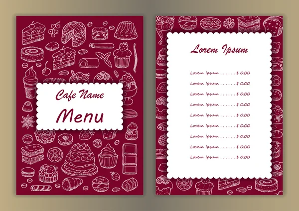 Cafe menu s ručně kreslenou doodle prvky — Stockový vektor