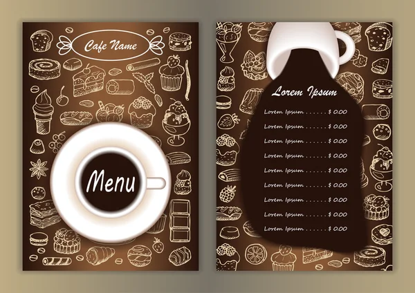 Café-Menü mit handgezeichneten Doodle-Elementen — Stockvektor