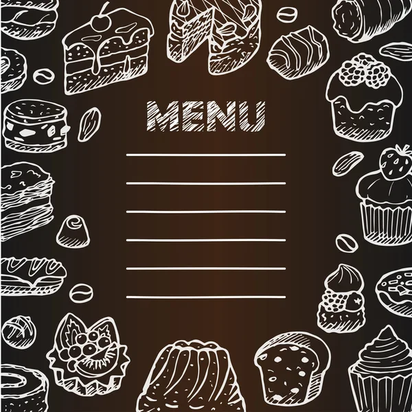 Menu avec cafés dessinés à la main éléments doodle — Image vectorielle