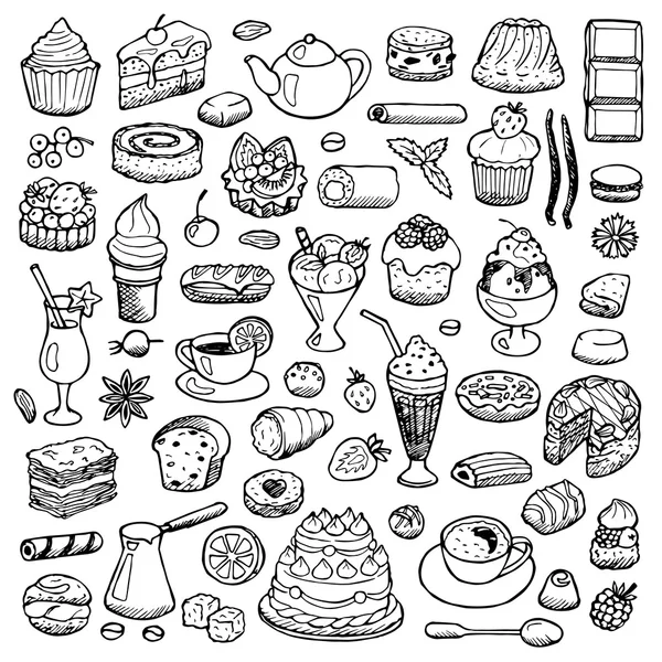 Café Set mão desenhada elementos doodle — Vetor de Stock