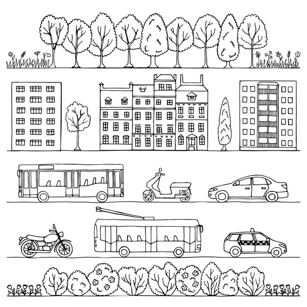 Stadt handgezeichnete Doodle-Grenzen — Stockvektor